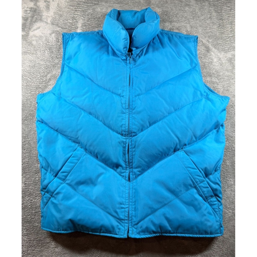 Vtg Eddie Bauer Down Vest Womens Large Blue Puffer Goose Down Korea